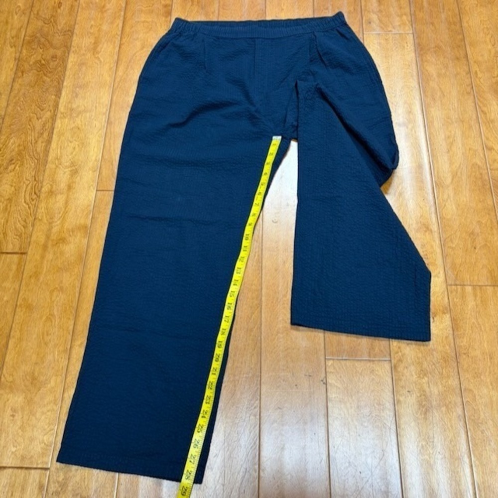 Uniqlo Seersucker Pants Womens XL Navy Wide Leg Pull On Elastic Waist Cotton - Picture 3 of 10